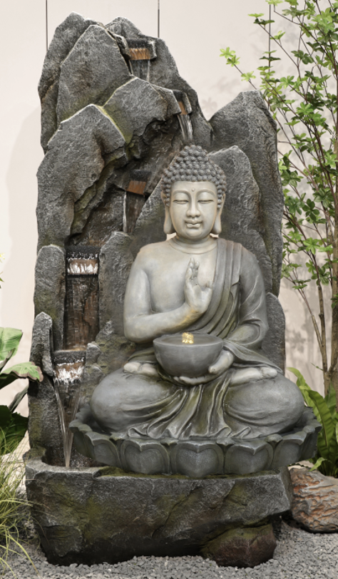 Buddha Sugato mit Wasserlauf u Quellschale