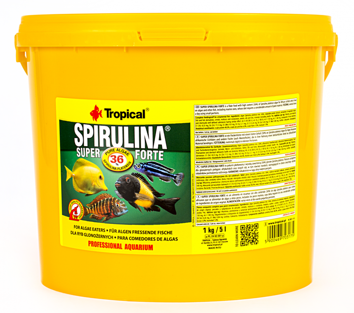 Super Spirulina Forte 36% Flockenfutter - Tropical Eimer 1Kg 5L